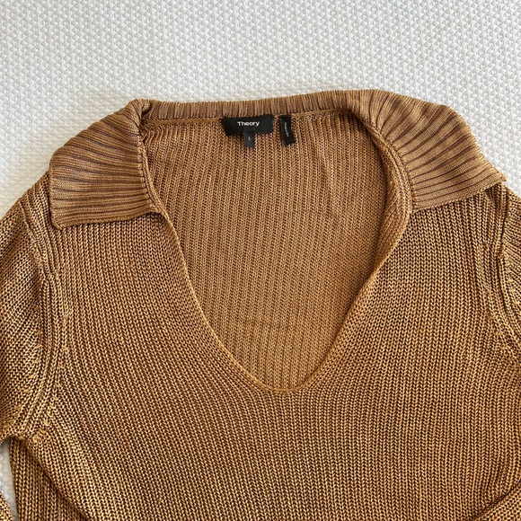 Theory Collared Brown Semi-Metallic Sweater Size Large - Picture 5 of 6